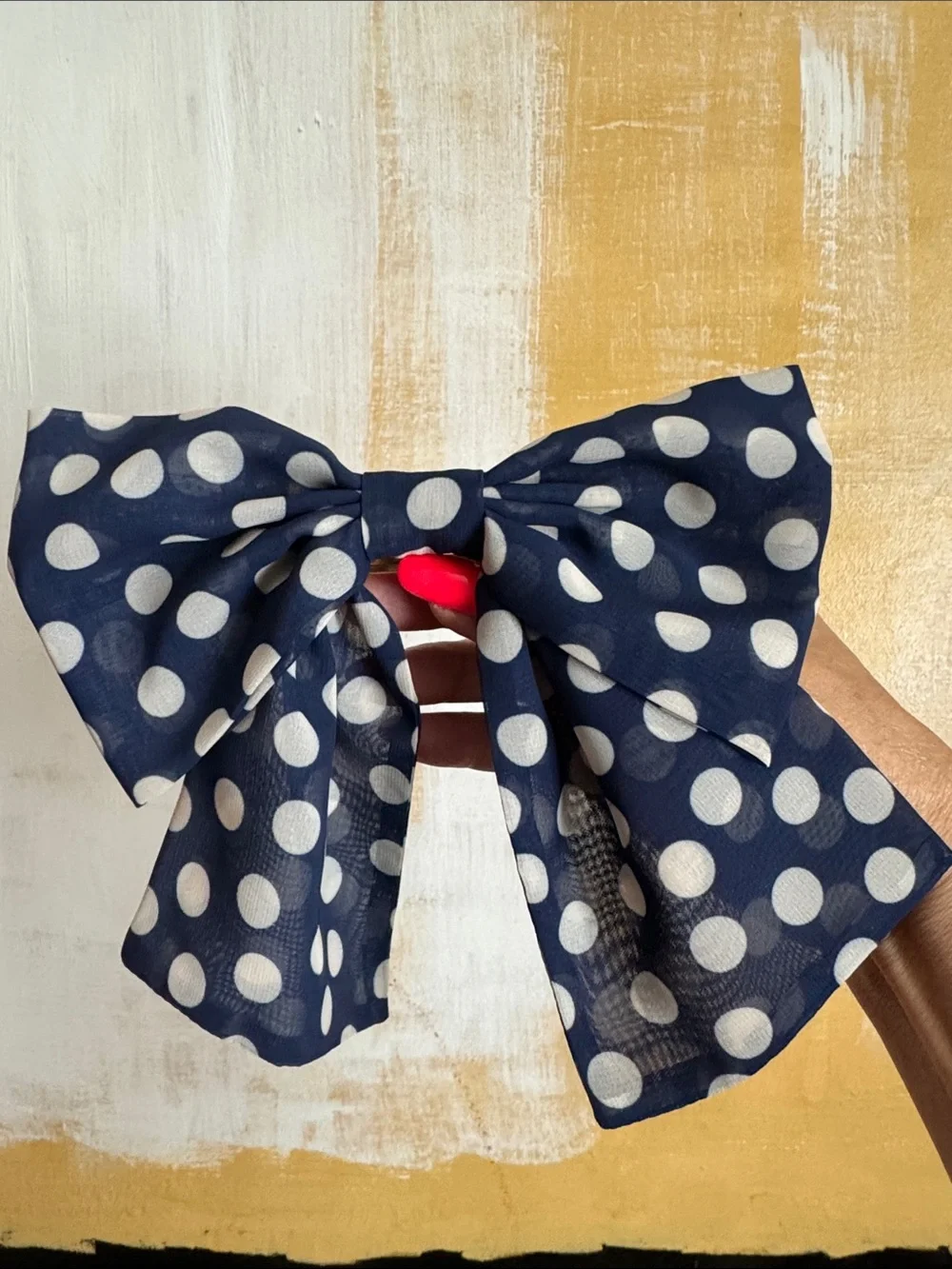 Navy Polka Dot Bow Hair clip -large